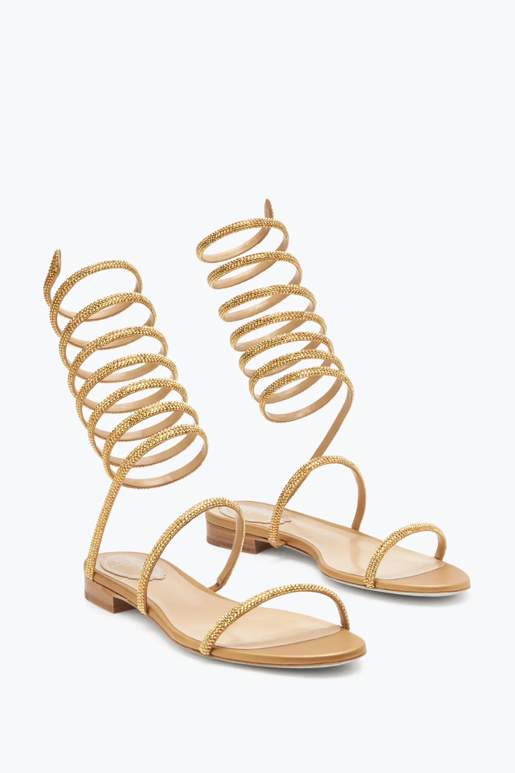 Flat^Rene Caovilla Sandalo Supercleo Con Cristalli 10 Oro