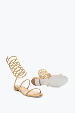 Flat^Rene Caovilla Sandalo Supercleo Con Cristalli 10 Oro