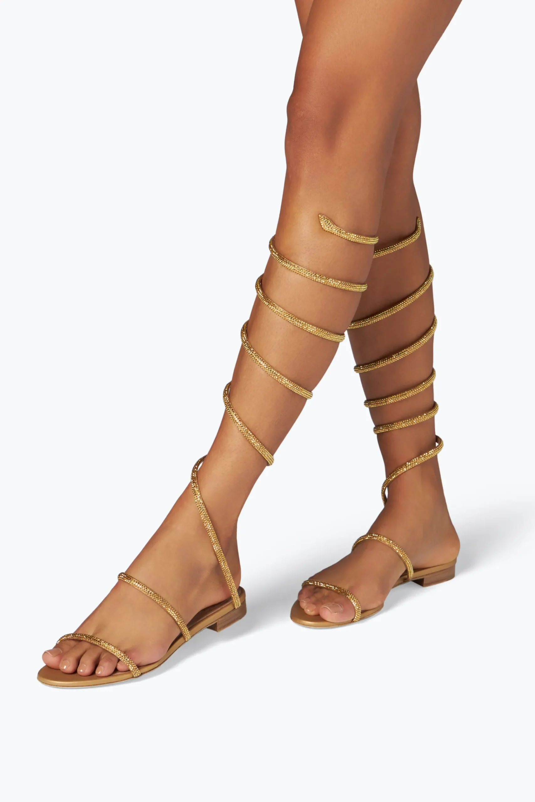 Flat^Rene Caovilla Sandalo Supercleo Con Cristalli 10 Oro