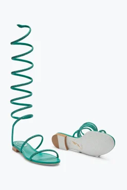 Flat^Rene Caovilla Sandalo Supercleo Smeraldo Con Cristalli 10 Verde