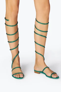 Flat^Rene Caovilla Sandalo Supercleo Smeraldo Con Cristalli 10 Verde