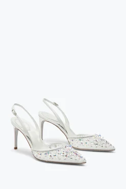 Collezione Sposa|Slingback^Rene Caovilla Slingback Cinderella Bianca Con Cristalli 80 Bianco