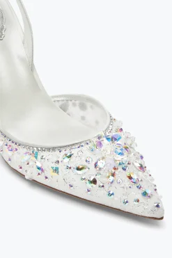 Collezione Sposa|Slingback^Rene Caovilla Slingback Cinderella Bianca Con Cristalli 80 Bianco
