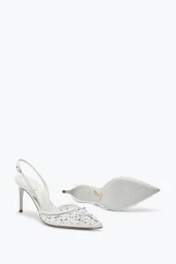 Collezione Sposa|Slingback^Rene Caovilla Slingback Cinderella Bianca Con Cristalli 80 Bianco