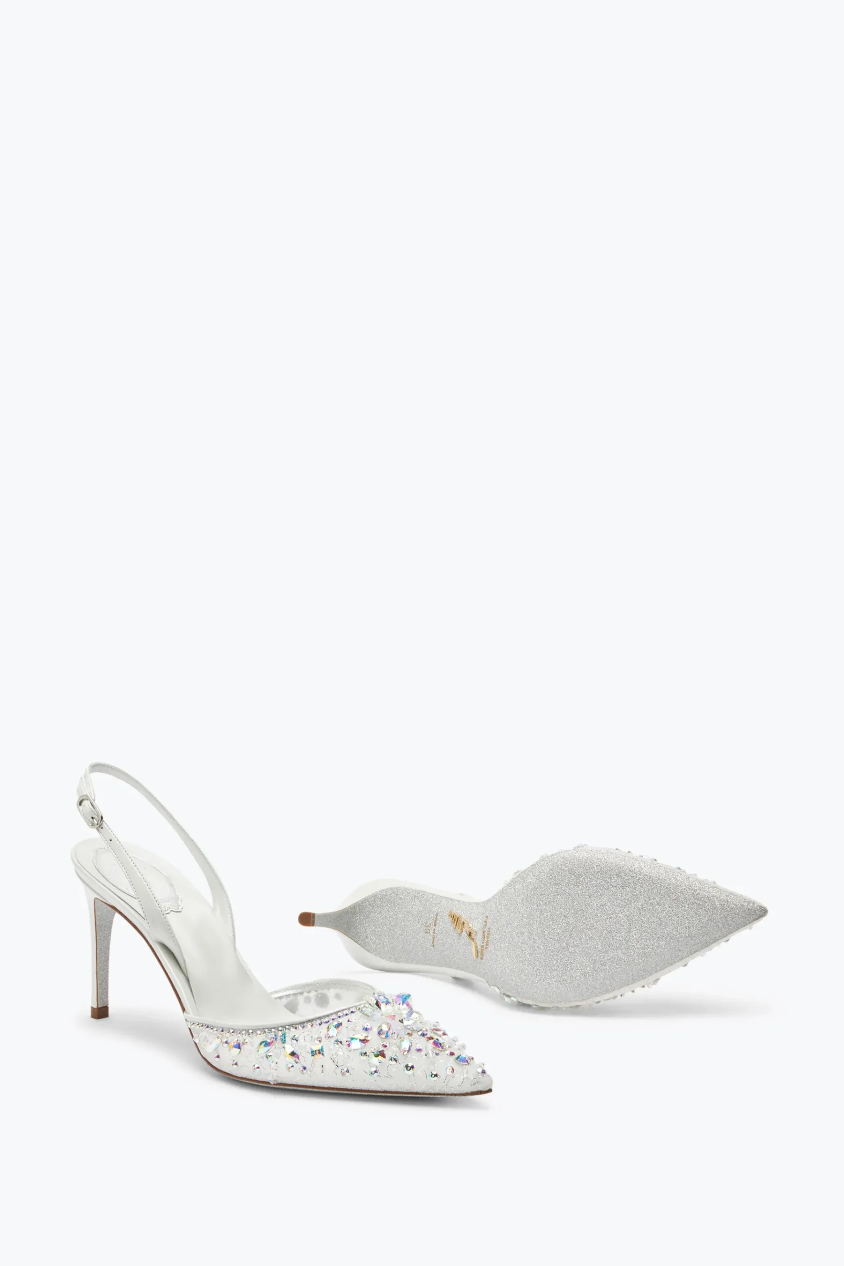 Collezione Sposa|Slingback^Rene Caovilla Slingback Cinderella Bianca Con Cristalli 80 Bianco