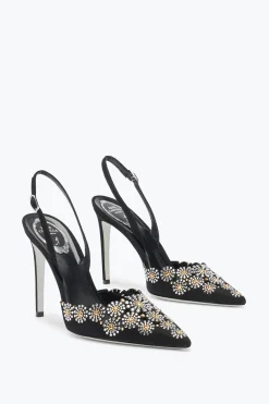 Slingback^Rene Caovilla Slingback Daisy In Suede Con Cristalli 105 Nero